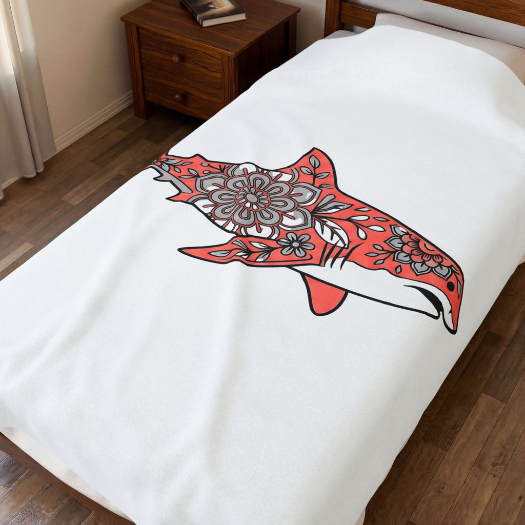 Tropical Shark Blanket Boho Chic Aquatic Gift Women Ethnic Blanket Shark Blanket Bohemian Fan Tribal Blanket Marine Graphic Ink Ornament Blanket