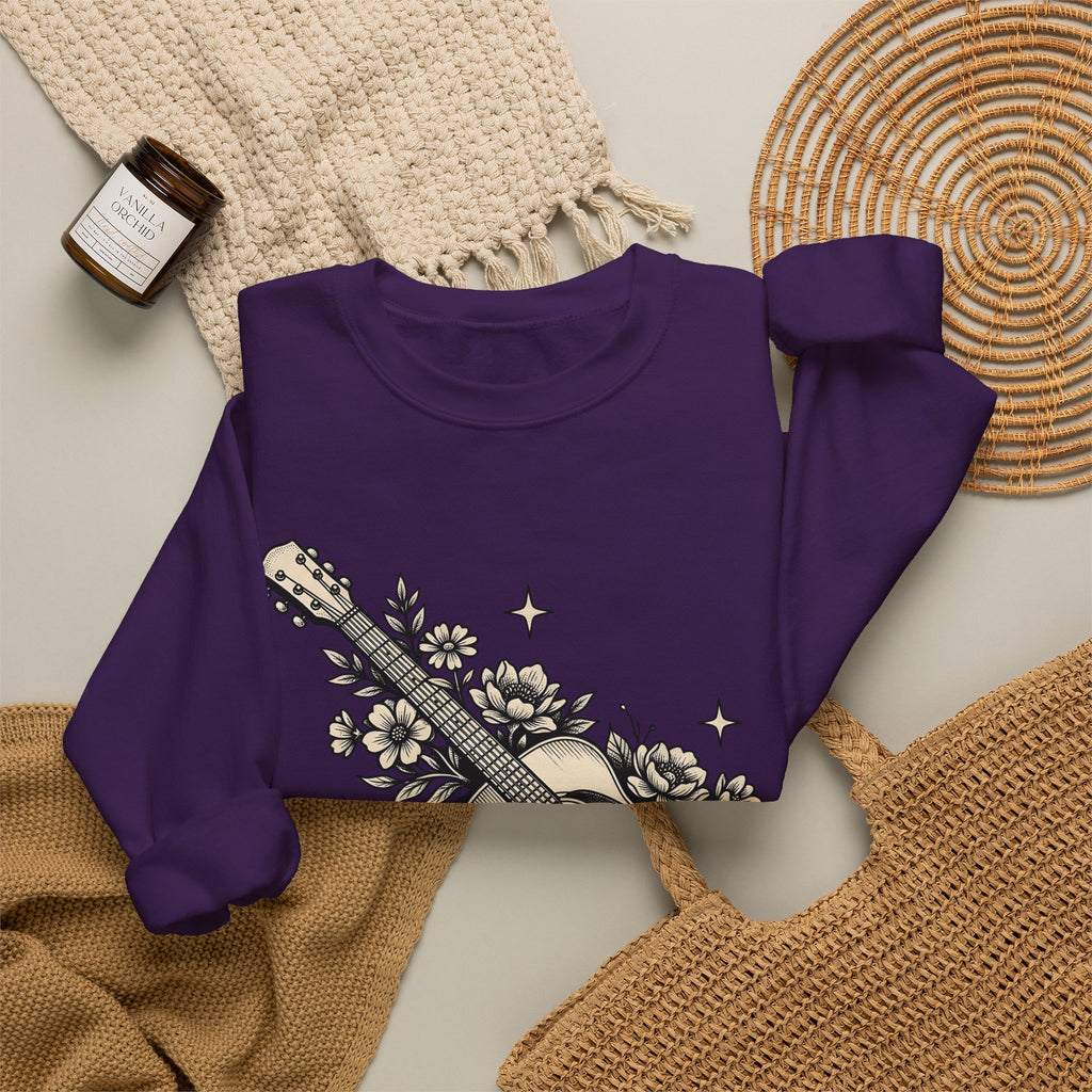 Blossom Guitar Sweatshirt Floral Melody Gift Women Illustrative Sweatshirt Guitar Sweatshirt Flower Fan Illustrated Sweatshirt Harmony Graphic Old School Star
