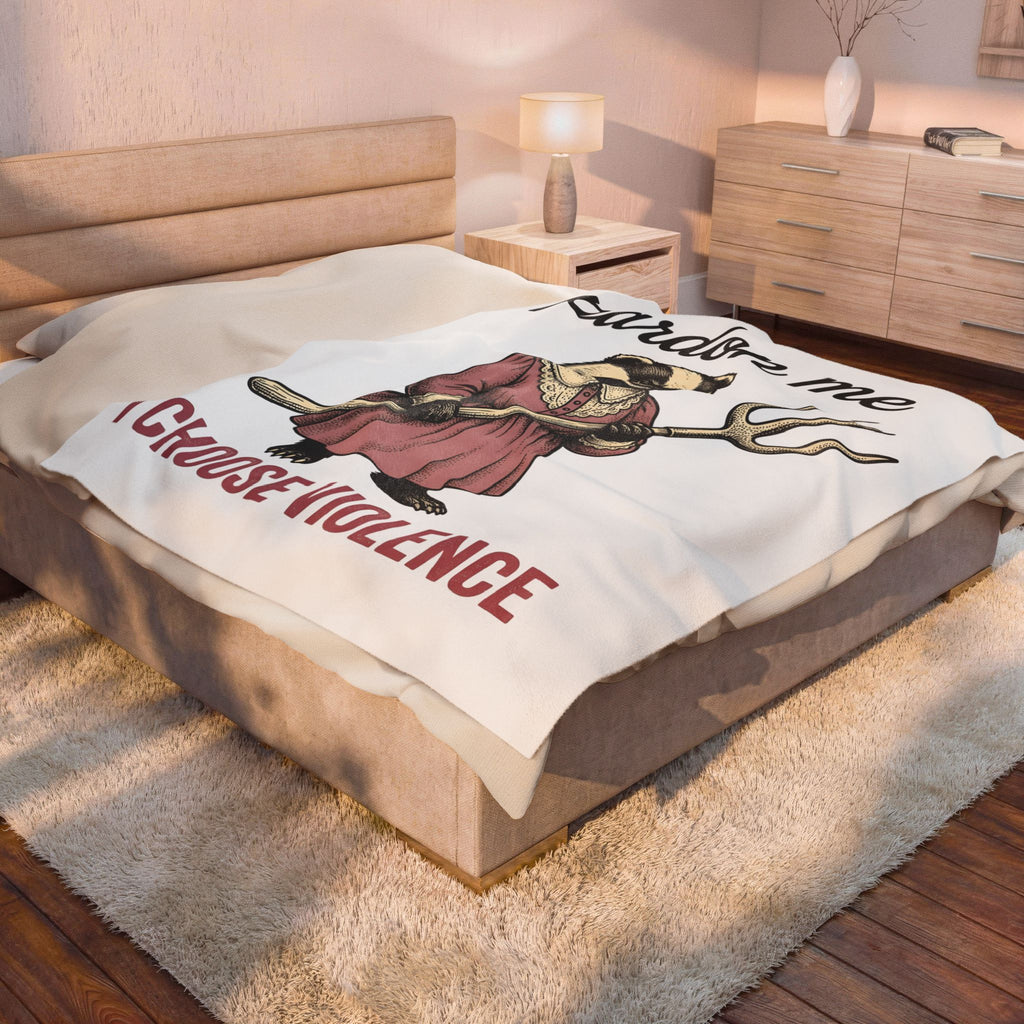 Badger Attire Blanket Funny Critter Gift Women Rustic Blanket Badger Blanket Humor Fan Folk Blanket Animal Graphic Doodle Fork Tool Blanket