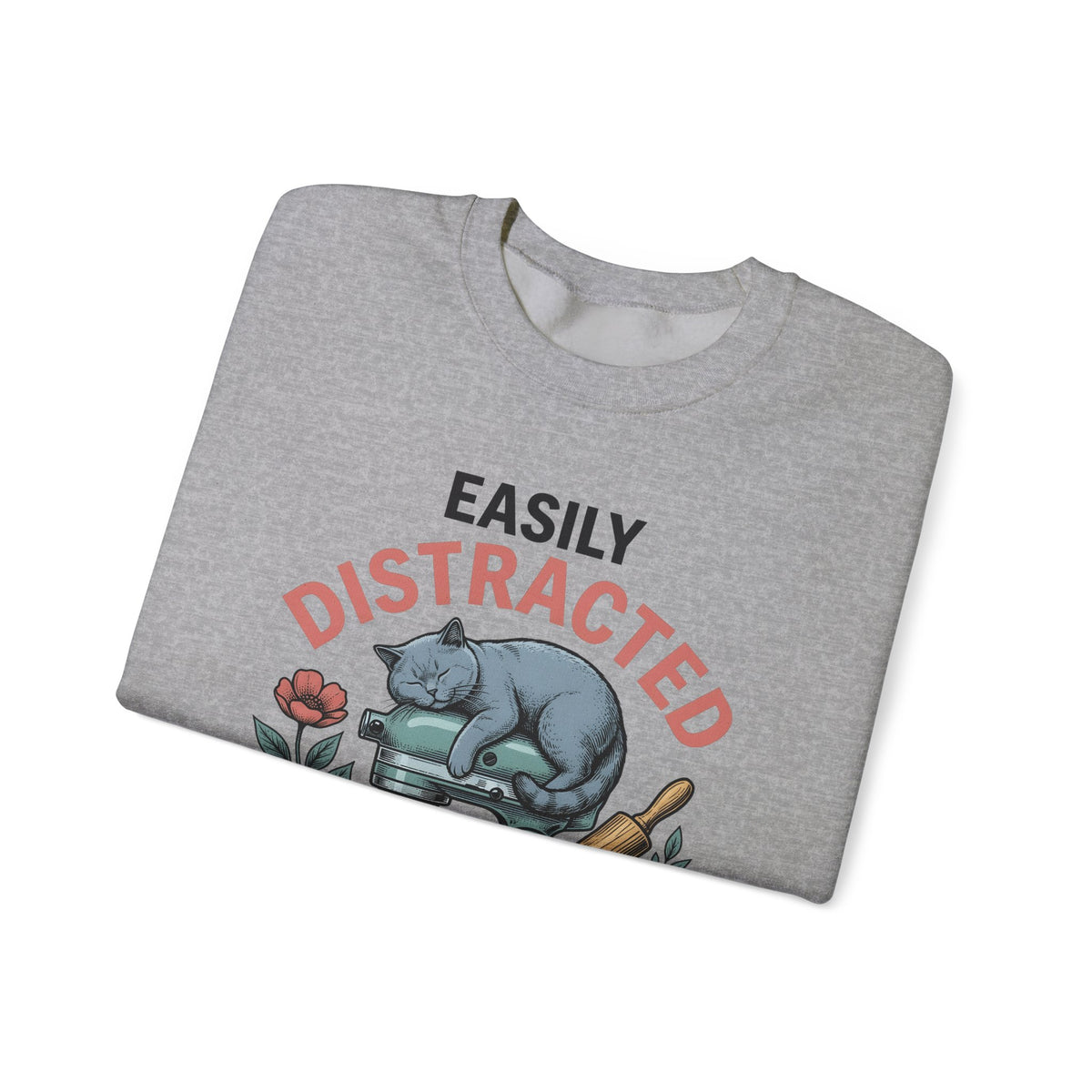 Cat Blender Sweatshirt Cat Dessert Gift Women Retro Sweatshirt Blender Sweatshirt Cat Fan Vintage Sweatshirt Pastry Graphic Sketch Blossoms Sweatshirt