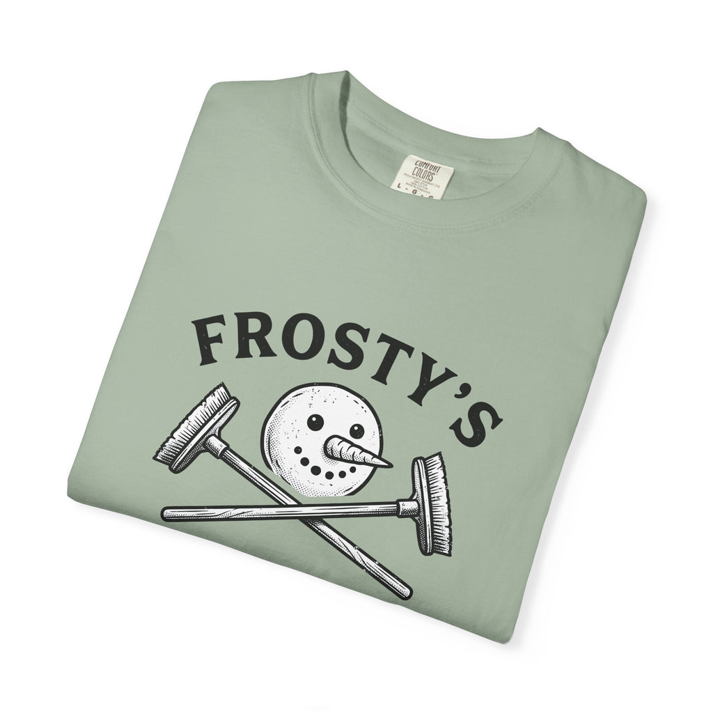 Snowman Face T-Shirt Christmas Exercise Gift Women Old School T-Shirt Frosty T-Shirt Xmas Fan Retro T-Shirt Fitness Graphic Outline Brush Broom