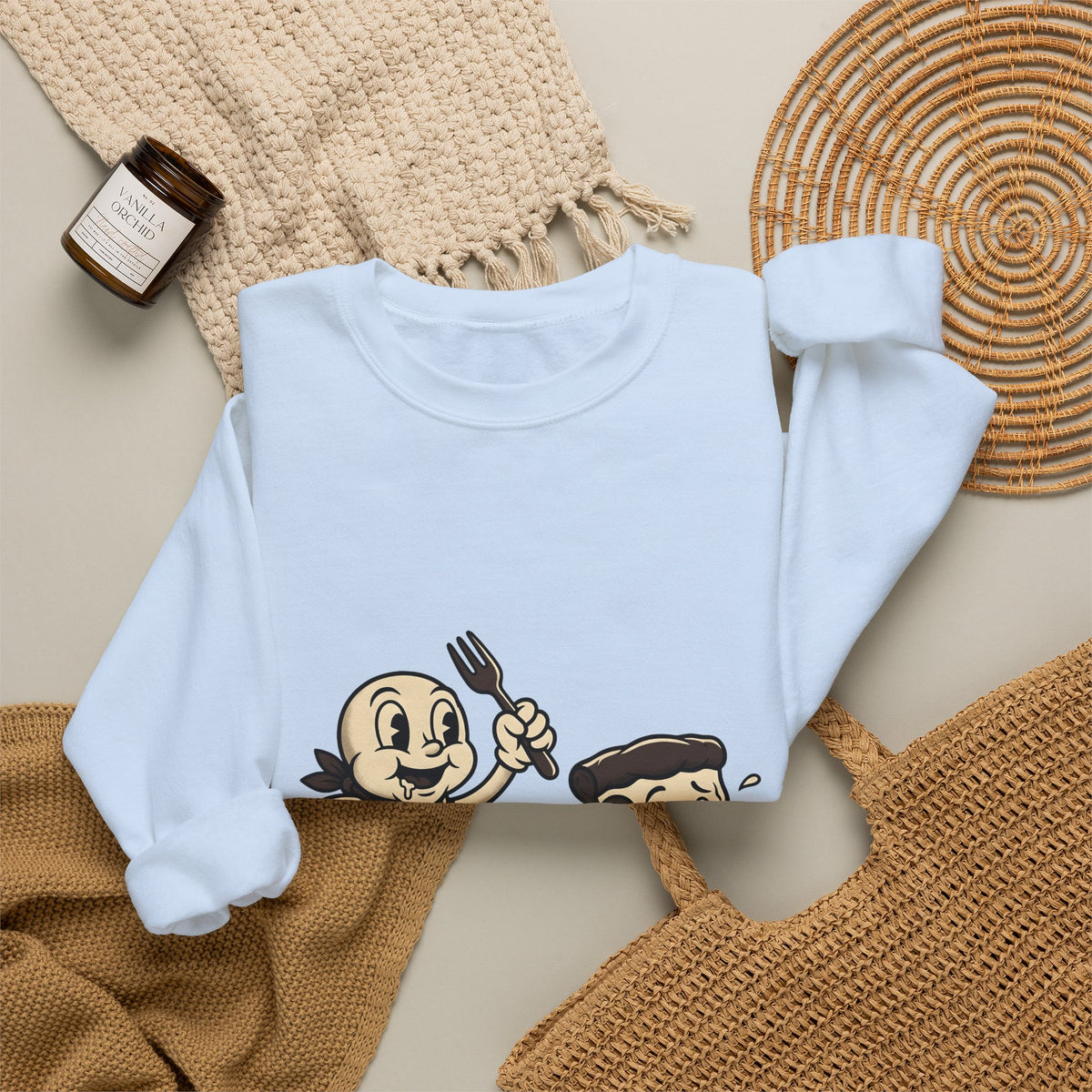Cartoon Pizza Chase Sweatshirt Funny Meal Gift Women Hand Drawn Sweatshirt Pizza Sweatshirt Humor Fan Doodle Graphic Sweatshirt Line Art Pizza Piece Sweatshirt
