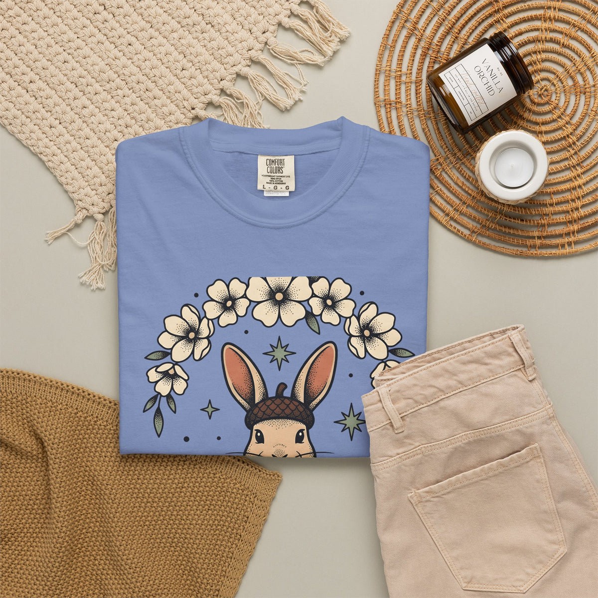 Peaceful Hare T-Shirt Yoga Critter Gift Women Folk T-Shirt Rabbit T-Shirt Yoga Enthusiast Folk Art T-Shirt Animal Graphic Line Art Garden Loop