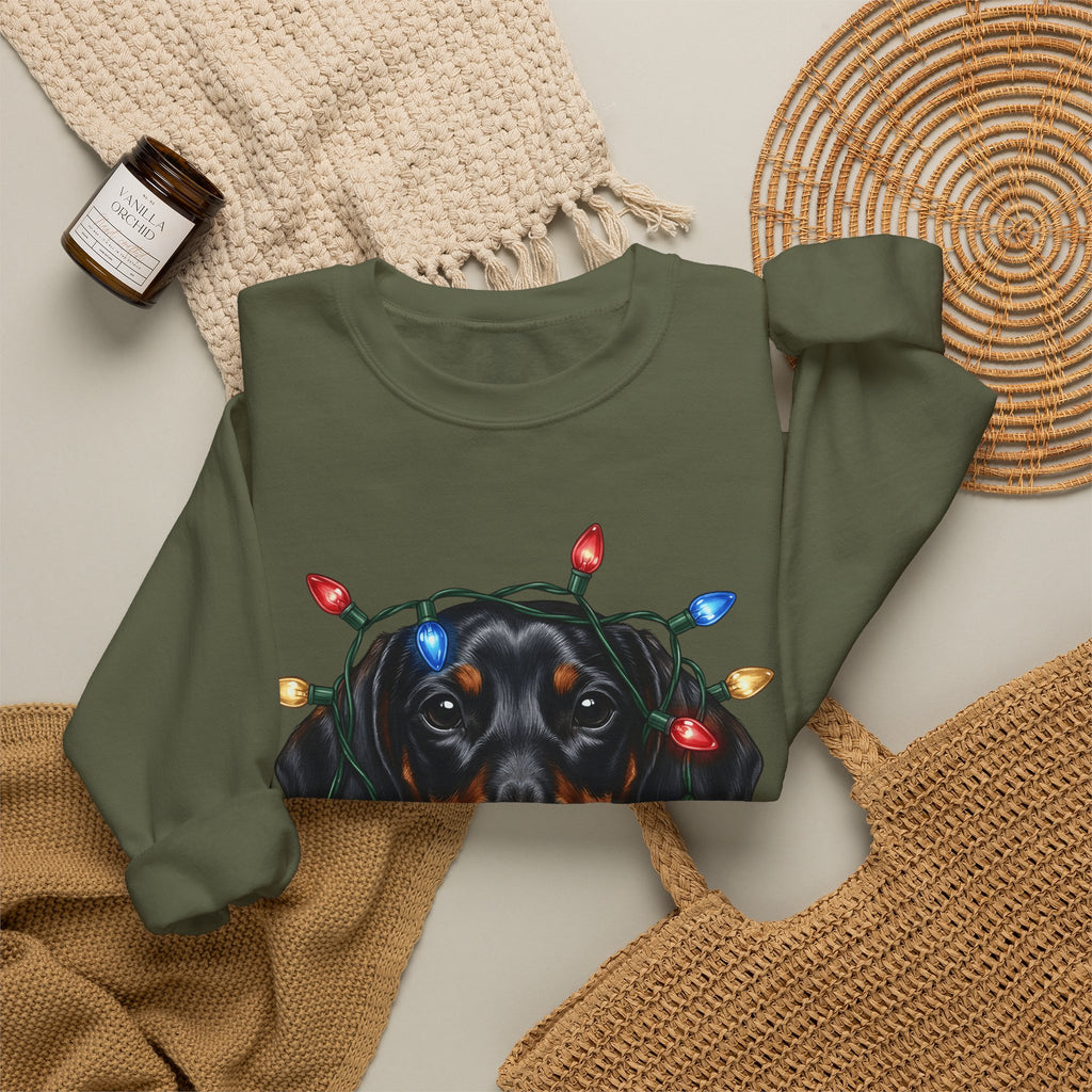 Dachshund Dog Sweatshirt Dog Holiday Gift Women Realistic Sweatshirt Wiener Dog Sweatshirt Dog Fan Photorealistic Sweatshirt Christmas Graphic Hand Drawn