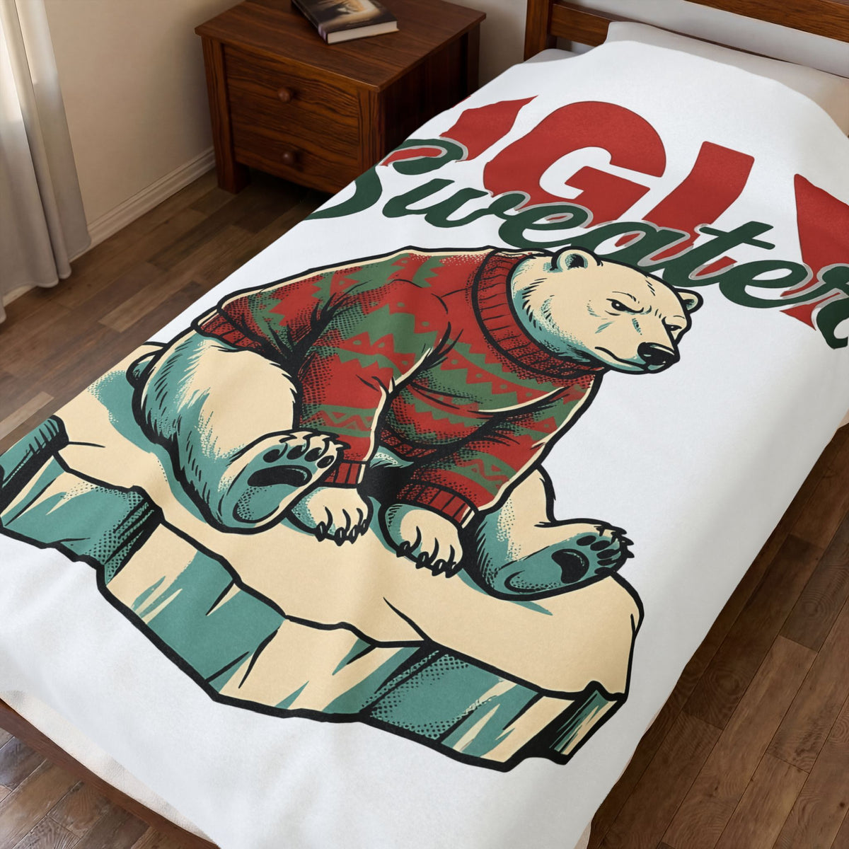 Arctic Bear Sweater Christmas Fauna Gift Nostalgic Polar Bear Xmas Fan Vintage Wildlife Doodle Blanket