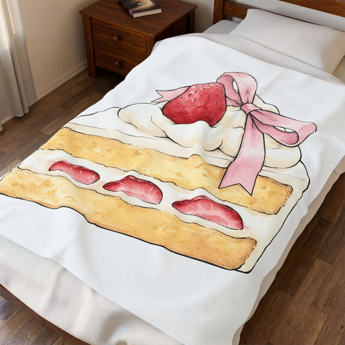 Strawberry Pastry Blanket Desserts Sweets Gift Women Gouache Blanket Tart Blanket Dessert Fan Watercolor Blanket Candy Graphic Line Art Pink Tie
