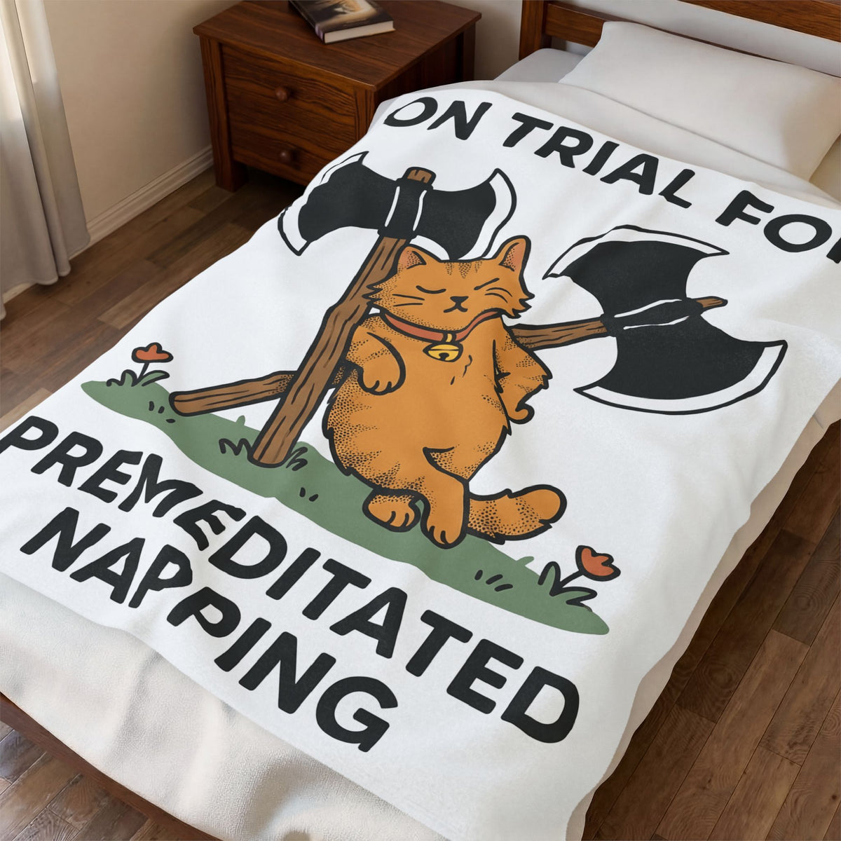 Cat Funny Animal Gift Cartoon Kitten Humor Fan Cute Wildlife Doodle Axes Blanket