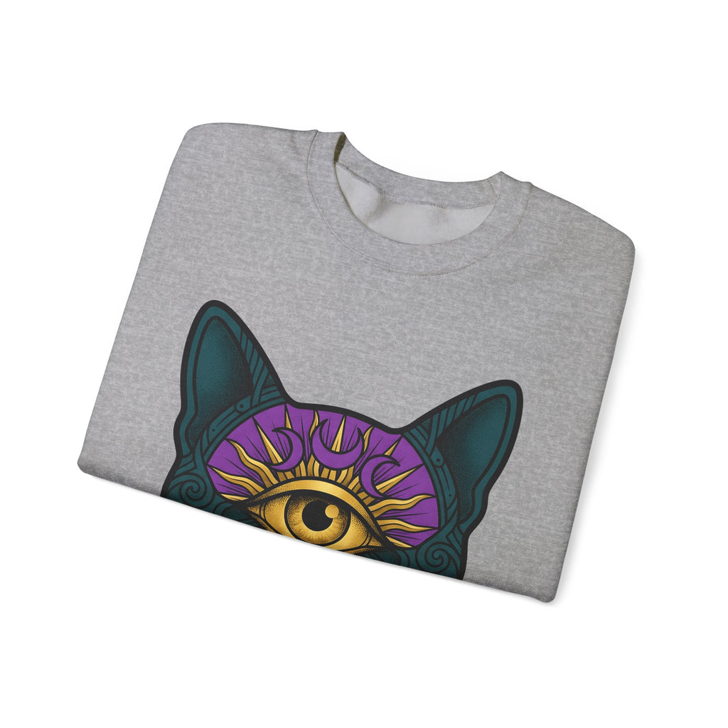 Cat Head Sweatshirt Cat Occult Gift Women Surreal Sweatshirt Kitty Sweatshirt Feline Fan Abstract Sweatshirt Mystical Graphic Tribal Jewels Sweatshirt