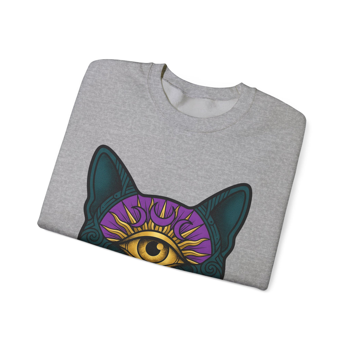 Cat Head Sweatshirt Cat Occult Gift Women Surreal Sweatshirt Kitty Sweatshirt Feline Fan Abstract Sweatshirt Mystical Graphic Tribal Jewels Sweatshirt