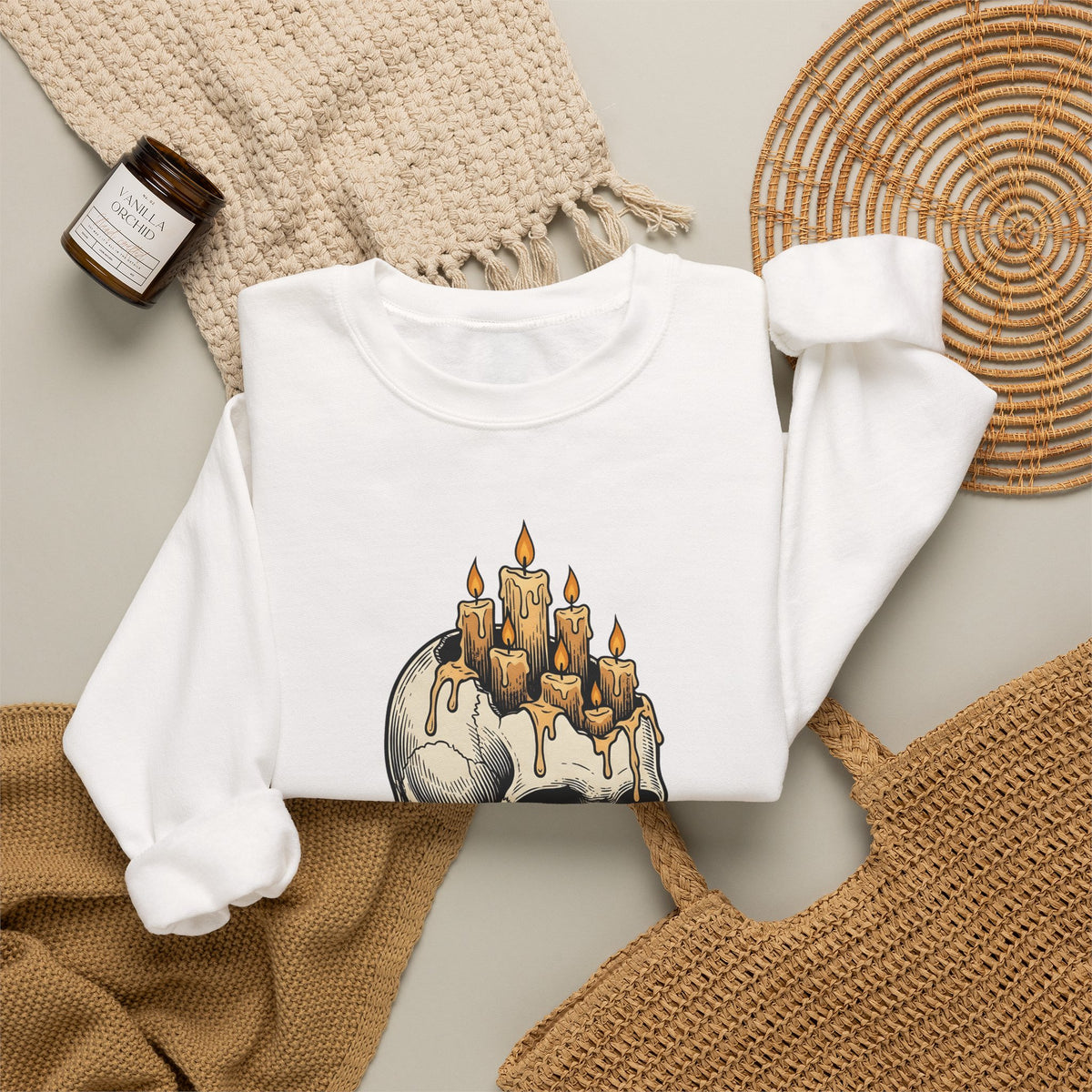 Skull Candles Sweatshirt Gothic Halloween Gift Women Gothic Sweatshirt Candle Sweatshirt Dark Fan Cthulhu Graphic Spooky Sweatshirt Vintage Wax Sweatshirt