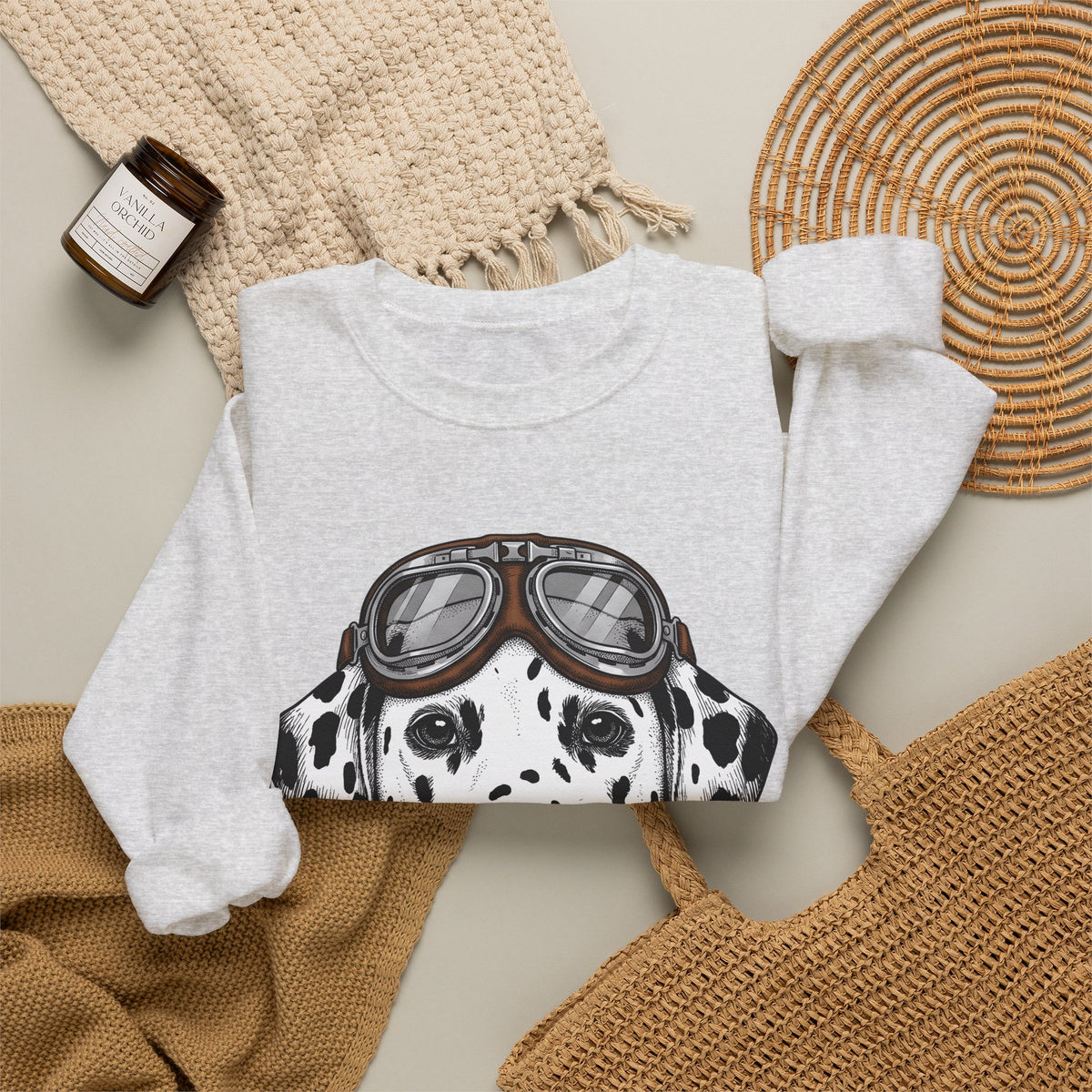 Dalmatian Puppy Sweatshirt Dog Pets Gift Women Line Art Sweatshirt Puppy Sweatshirt Dog Fan Dalmatian Sweatshirt Animal Graphic Retro Pilot Goggles Sweatshirt