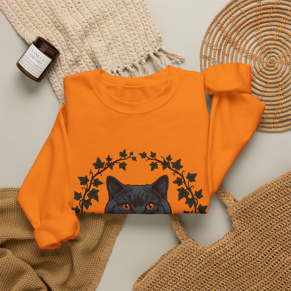British Shorthair Cat Sweatshirt Cat Botanical Gift Women Hand Drawn Sweatshirt Kitty Sweatshirt Cat Fan Illustrated Graphic Vintage Ivy Leaves Sweatshirt