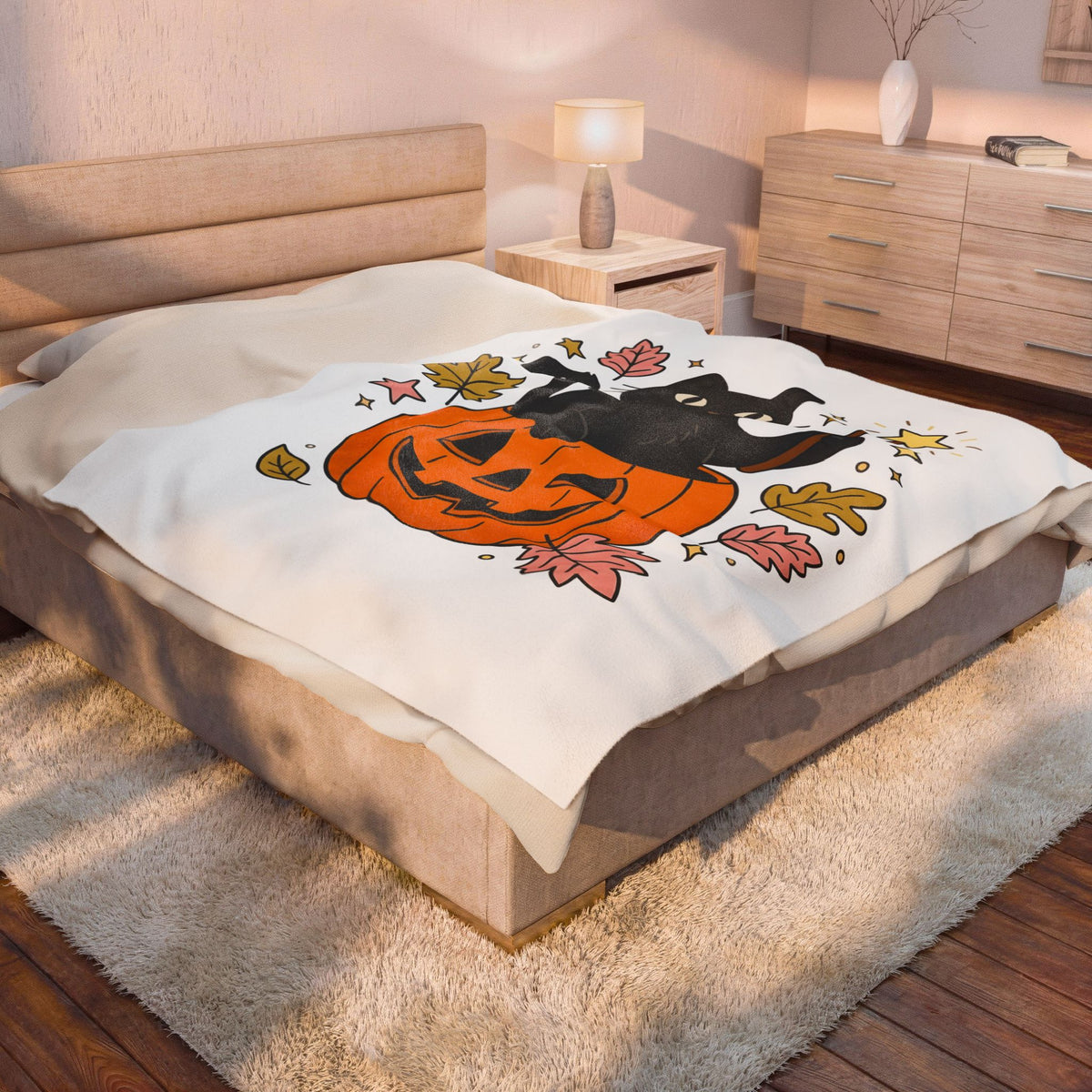 Black Cat Pumpkin Blanket Halloween Cat Gift Women Cute Blanket Cat Blanket Horror Fan Kawaii Blanket Feline Graphic Hand Drawn Magic Wand Blanket