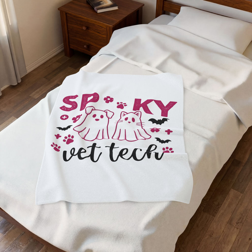 Spooky Dog Cat Blanket Vet Tech Holiday Gift Women Adorable Blanket Halloween Cat Blanket Veterinary Technician Fan Cute Blanket Christmas Graphic