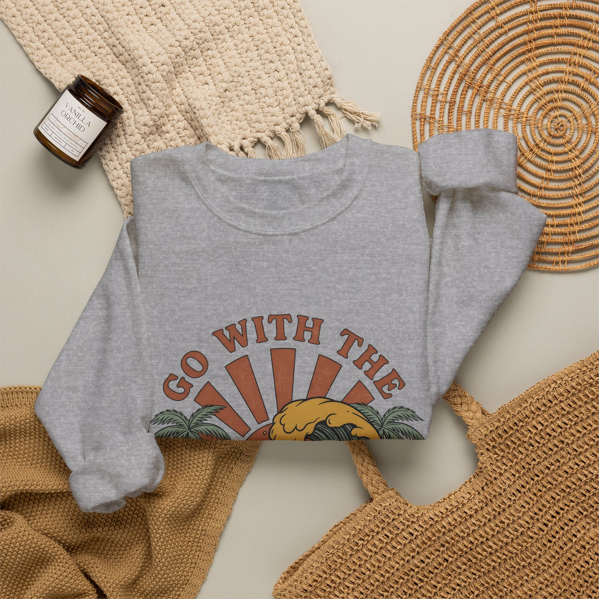 Sea Dusk Sweatshirt Beach Coastal Gift Women Hand Drawn Sweatshirt Sunset Sweatshirt Shore Fan Oceanic Sweatshirt Seaside Graphic Sketch Tropical Trees Sweatshirt
