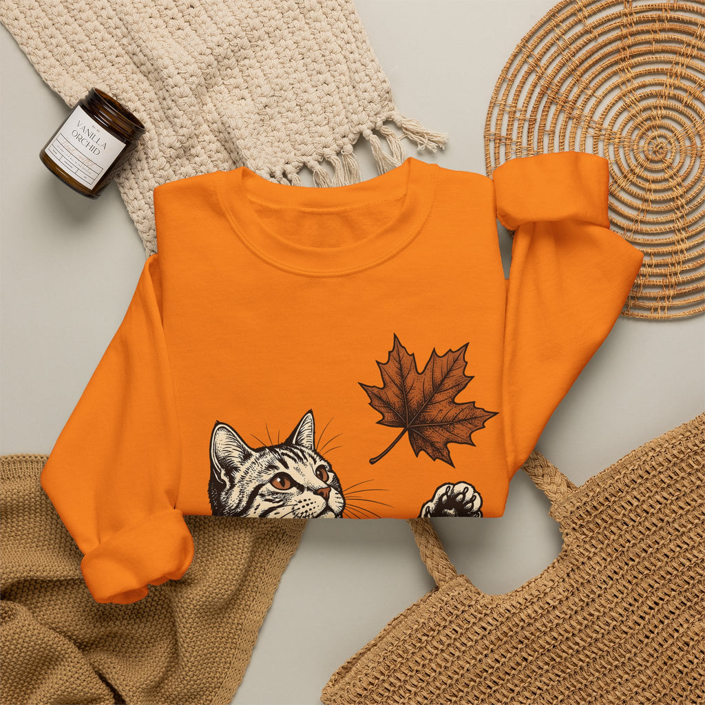 Tabby Cat Sweatshirt Cat Autumn Gift Women Vintage Sweatshirt Kitty Sweatshirt Feline Fan Retro Sweatshirt Fall Graphic Hand Drawn Maple Leaf Sweatshirt