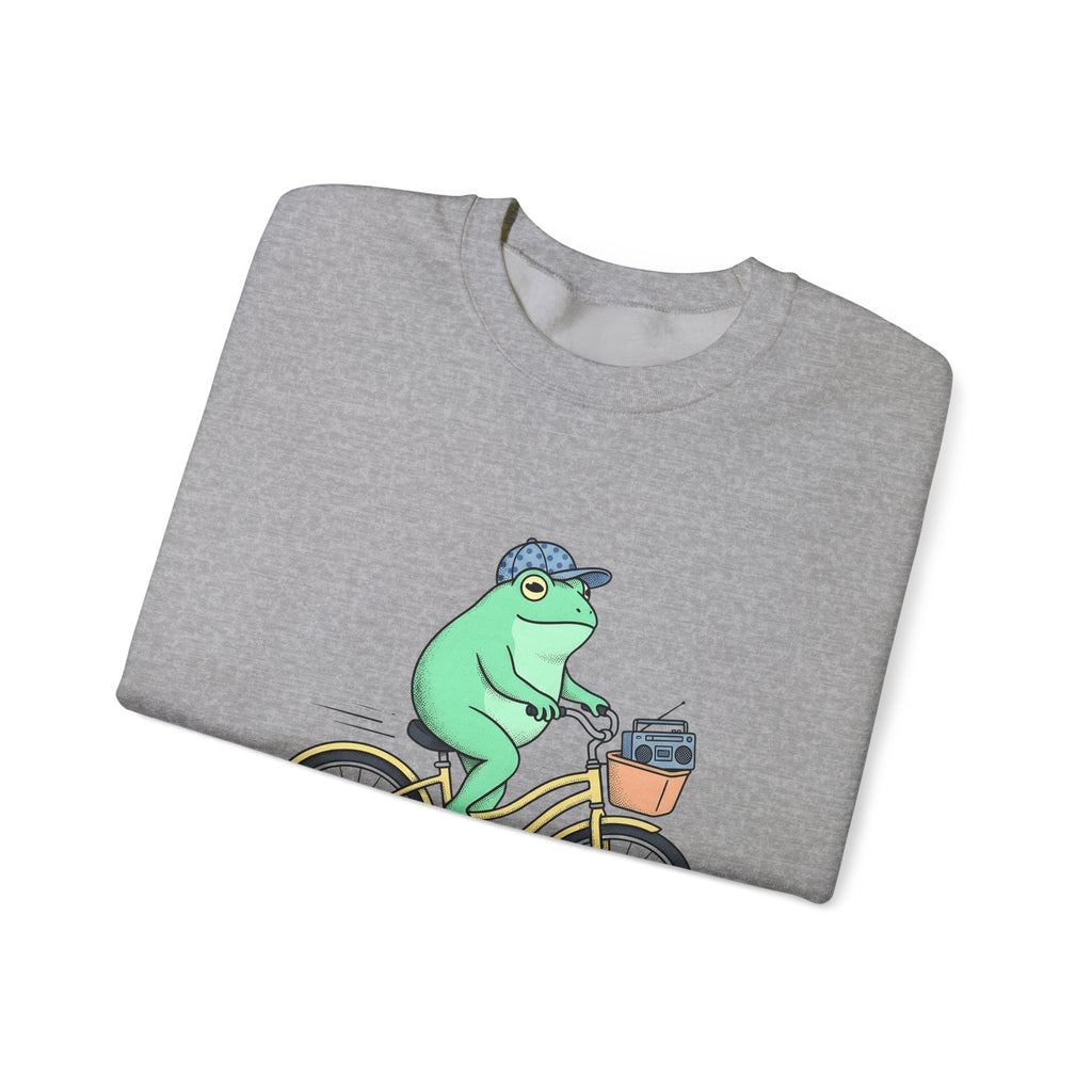 Frog Cycle Sweatshirt Funny Critters Gift Women Graphic Sweatshirt Toad Sweatshirt Humor Fan Cartoon Sweatshirt Creature Graphic Old School Music Player Sweatshirt