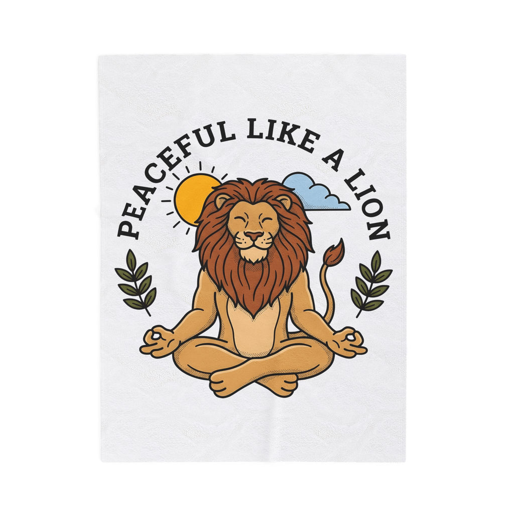 Meditating Lion Blanket Yoga Mindfulness Gift Women Cartoon Blanket Lioness Blanket Yoga Enthusiast Comic Blanket Meditation Graphic Minimalist Sun
