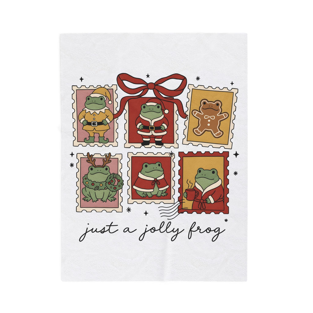 Frog Holiday Stamps Blanket Christmas Pets Gift Women Cute Blanket Toad Blanket Christmas Fan Kawaii Blanket Animal Graphic Vintage Festive Wreath