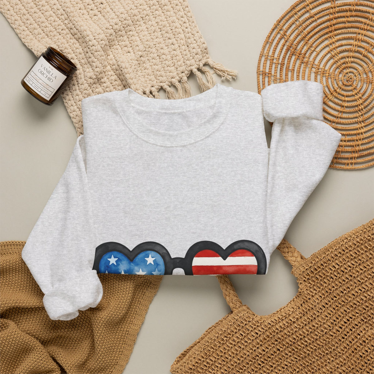 Heart Sunglasses Sweatshirt 4th Of July Patriotic Gift Women Watercolor Sweatshirt Shades Sweatshirt Independence Day Fan Painted Sweatshirt American Graphic