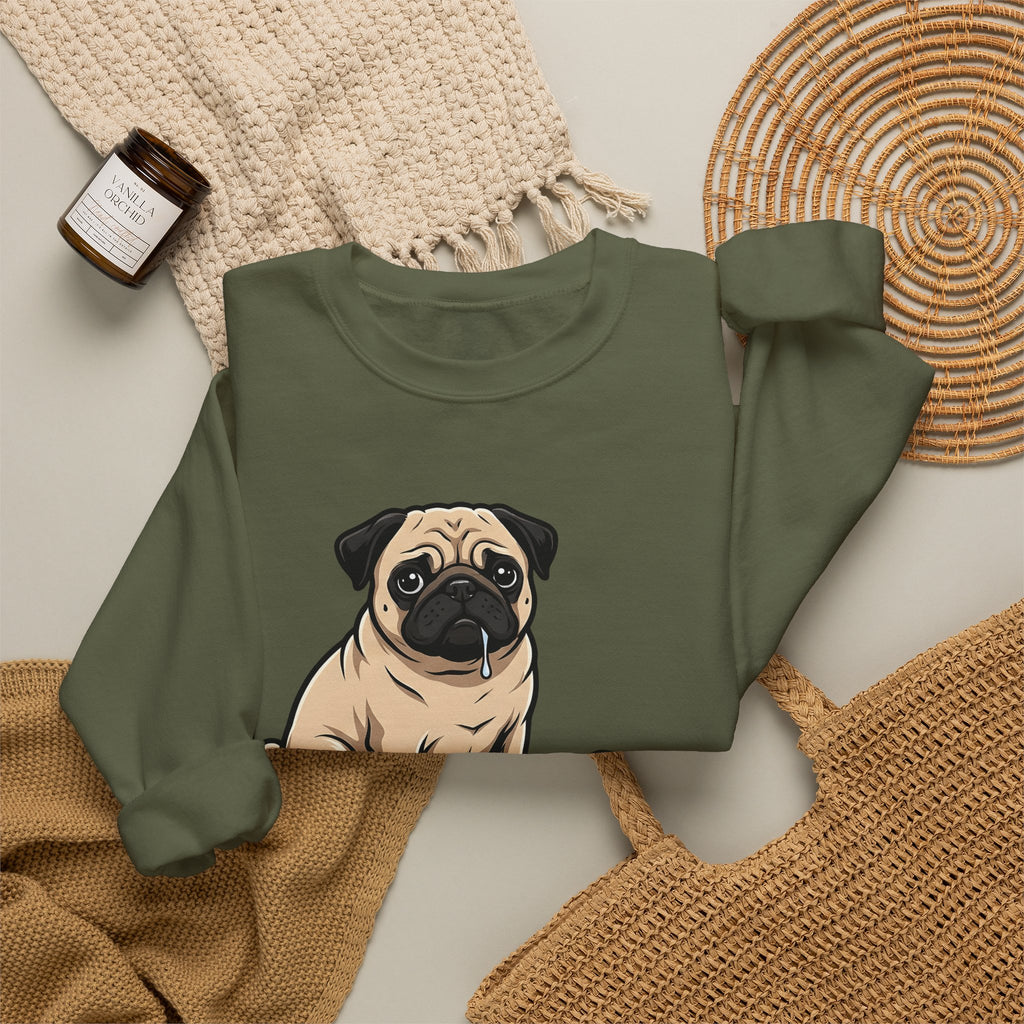 Pug Dog Sweatshirt Dog Meals Gift Women Line Art Sweatshirt Pugs Sweatshirt Dog Fan Illustrated Design Food Graphic Sweatshirt Sketch Pizza Piece Sweatshirt