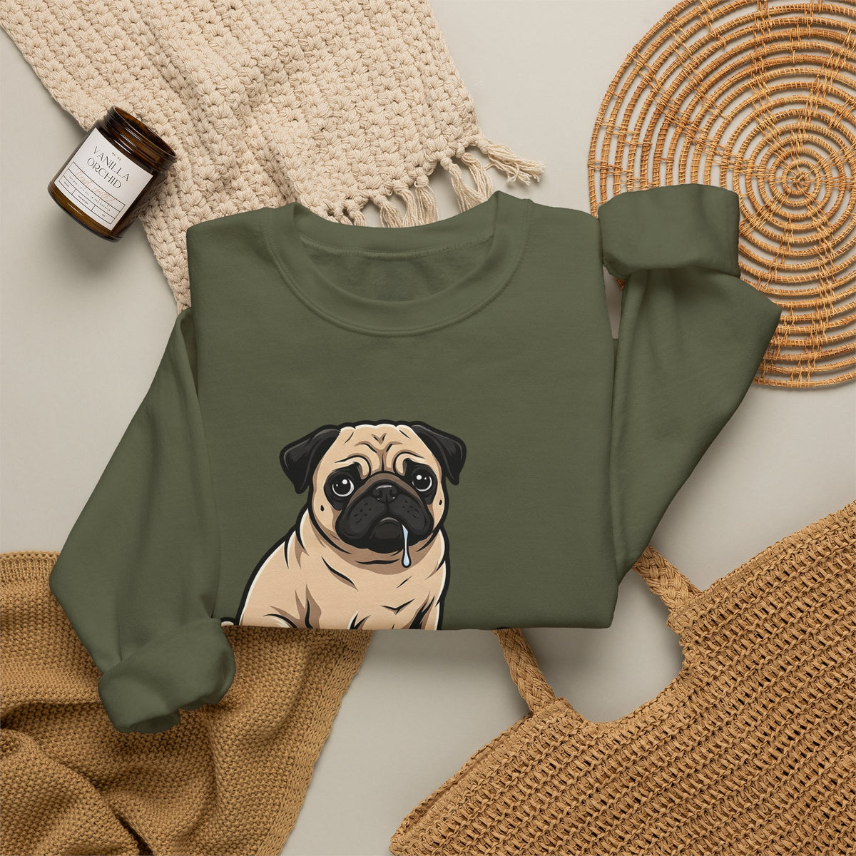 Pug Dog Sweatshirt Dog Meals Gift Women Line Art Sweatshirt Pugs Sweatshirt Dog Fan Illustrated Design Food Graphic Sweatshirt Sketch Pizza Piece Sweatshirt