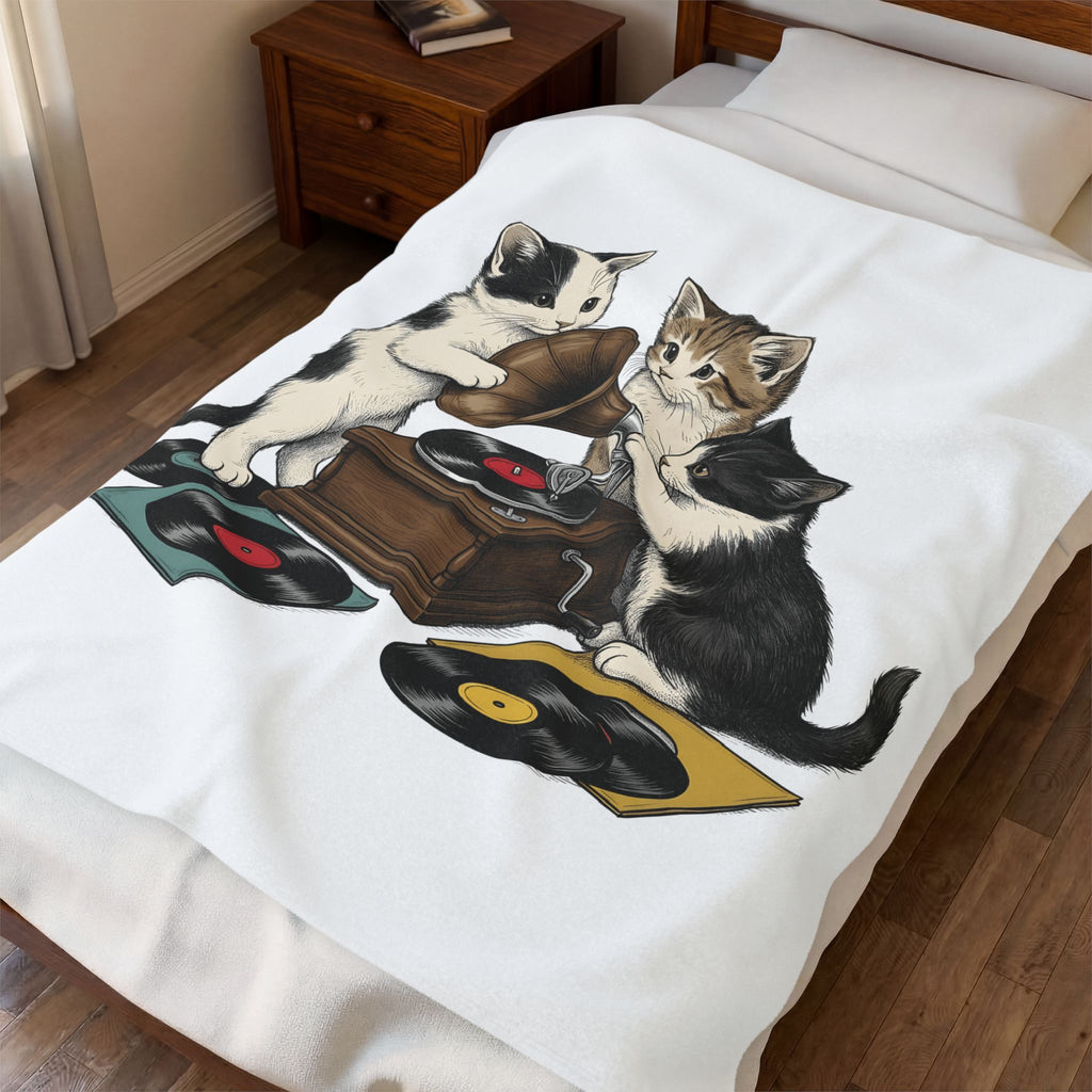 Cats Turntable Blanket Cat Songs Gift Women Sketch Blanket Record Player Blanket Feline Fan Vinyl Blanket Music Graphic Cartoon Lp Discs Blanket