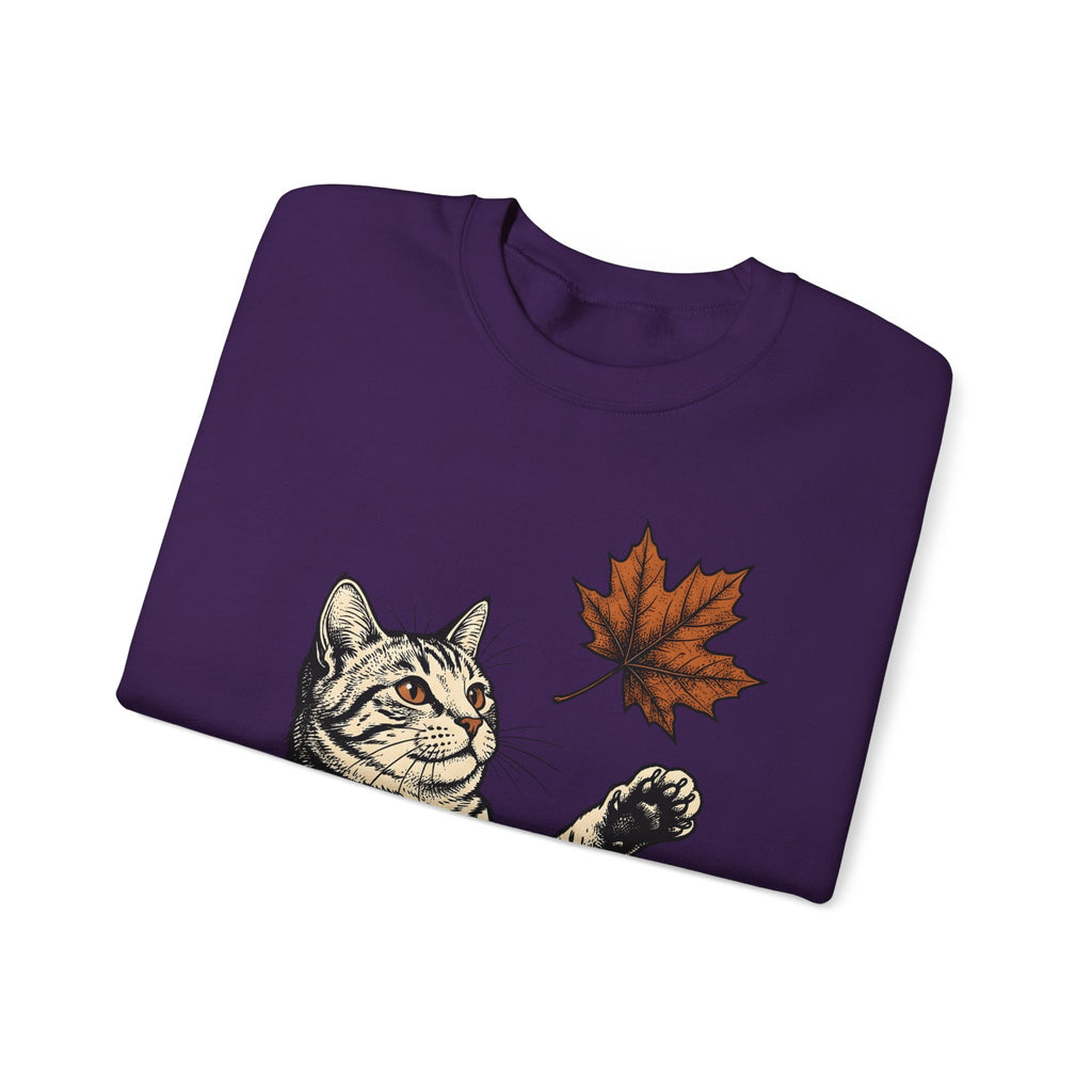 Tabby Cat Sweatshirt Cat Autumn Gift Women Vintage Sweatshirt Kitty Sweatshirt Feline Fan Retro Sweatshirt Fall Graphic Hand Drawn Maple Leaf Sweatshirt