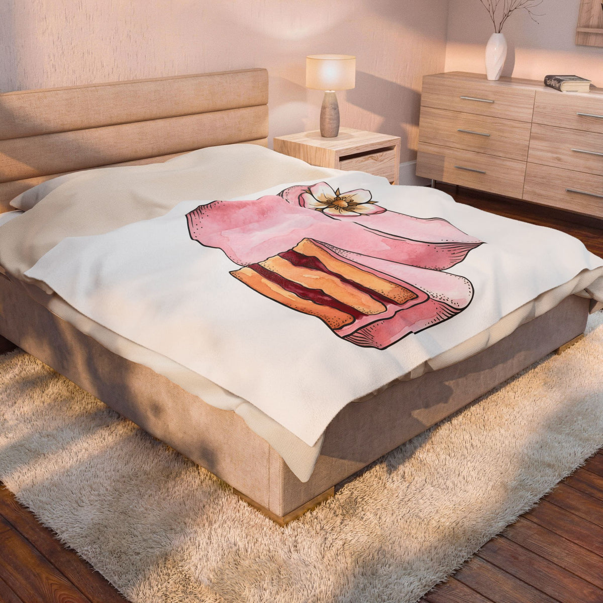 Layered Cake Blanket Desserts Pastries Gift Women Illustration Blanket Cake Blanket Sweets Fan Drawing Design Line Art Floral Blanket