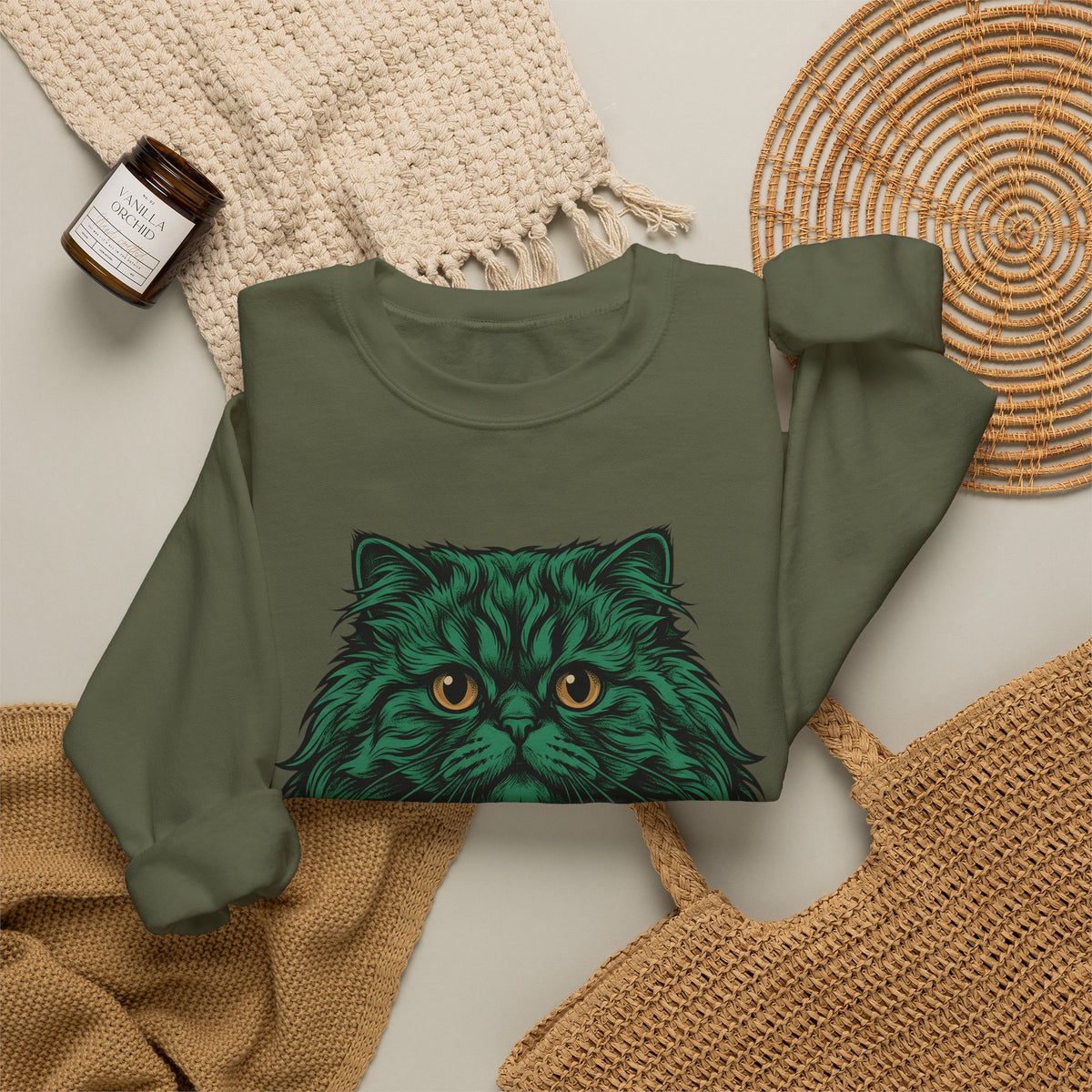 Long Hair Cat Sweatshirt Cat Gift Women Creatures Gift Women Modern Art Sweatshirt Cat Sweatshirt Cat Fan Feline Sweatshirt Beast Graphic Hand Drawn Yellow