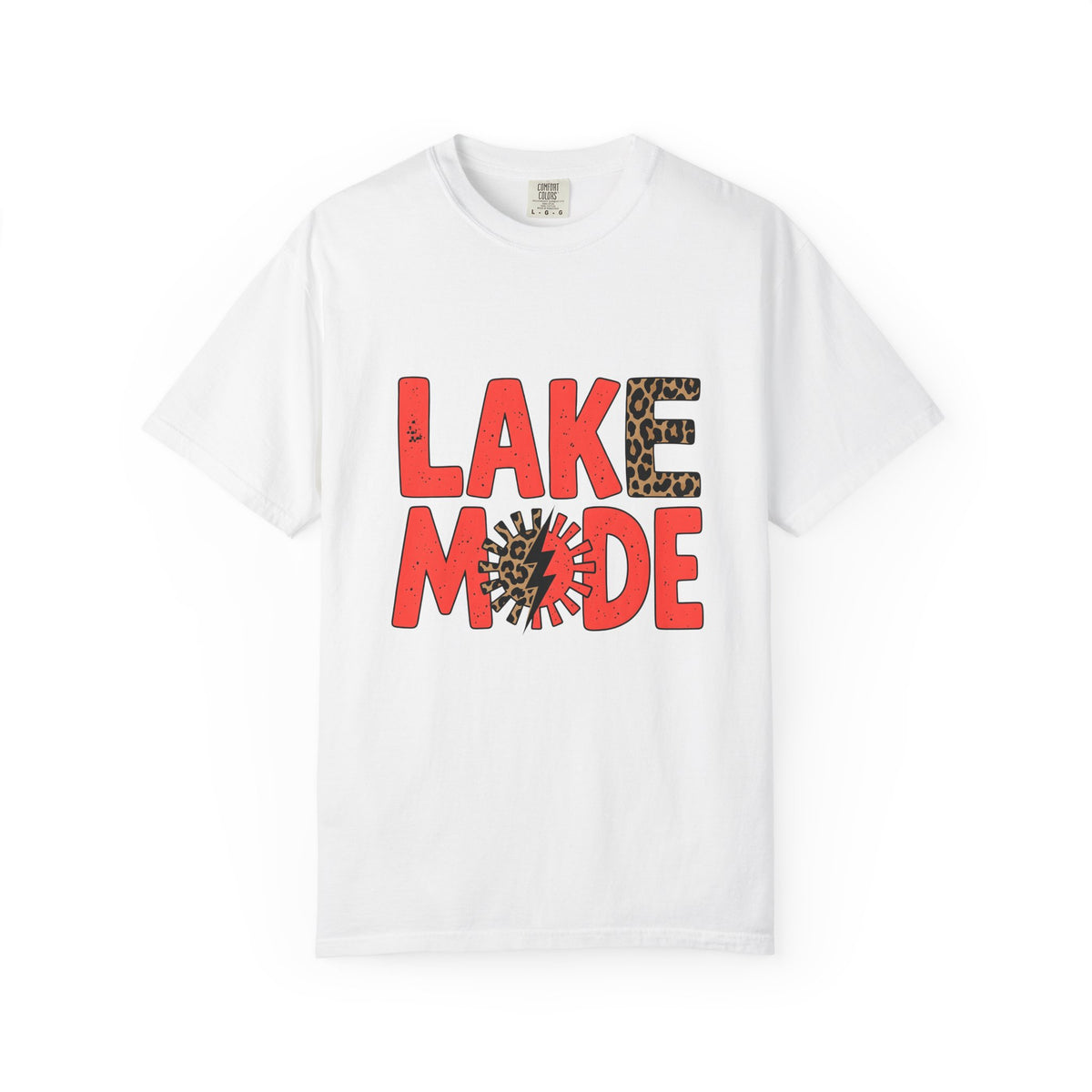 Bold Animal Print Text T-Shirt Lake Summer Gift Women Playful T-Shirt Typography T-Shirt Lakeside Fan Fun T-Shirt Vacation Graphic Retro Leopard