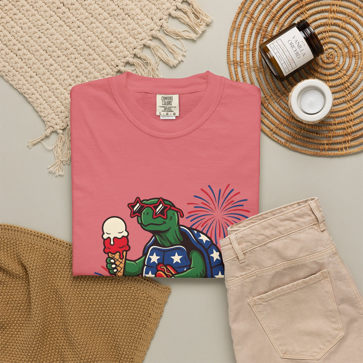 Usa Turtle T-Shirt 4th Of July Vacation Gift Women Fun T-Shirt Terrapin T-Shirt Independence Day Fan Retro T-Shirt Holiday Graphic Old School