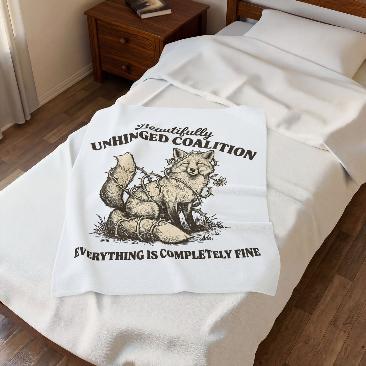 Fox Funny Creatures Gift Classic Fox Humor Fan Vintage Animal Doodle Floral Blanket