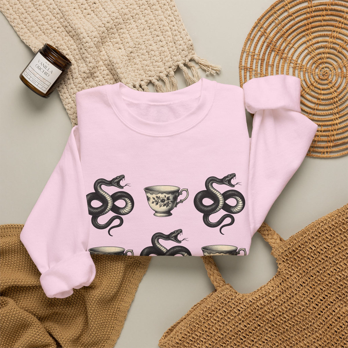 Serpent Tea Cup Sweatshirt Boho Chic Magic Gift Women Retro Sweatshirt Tea Cup Sweatshirt Hippie Fan Vintage Sweatshirt Mystical Graphic Dark Flower Sweatshirt Sweatshirt