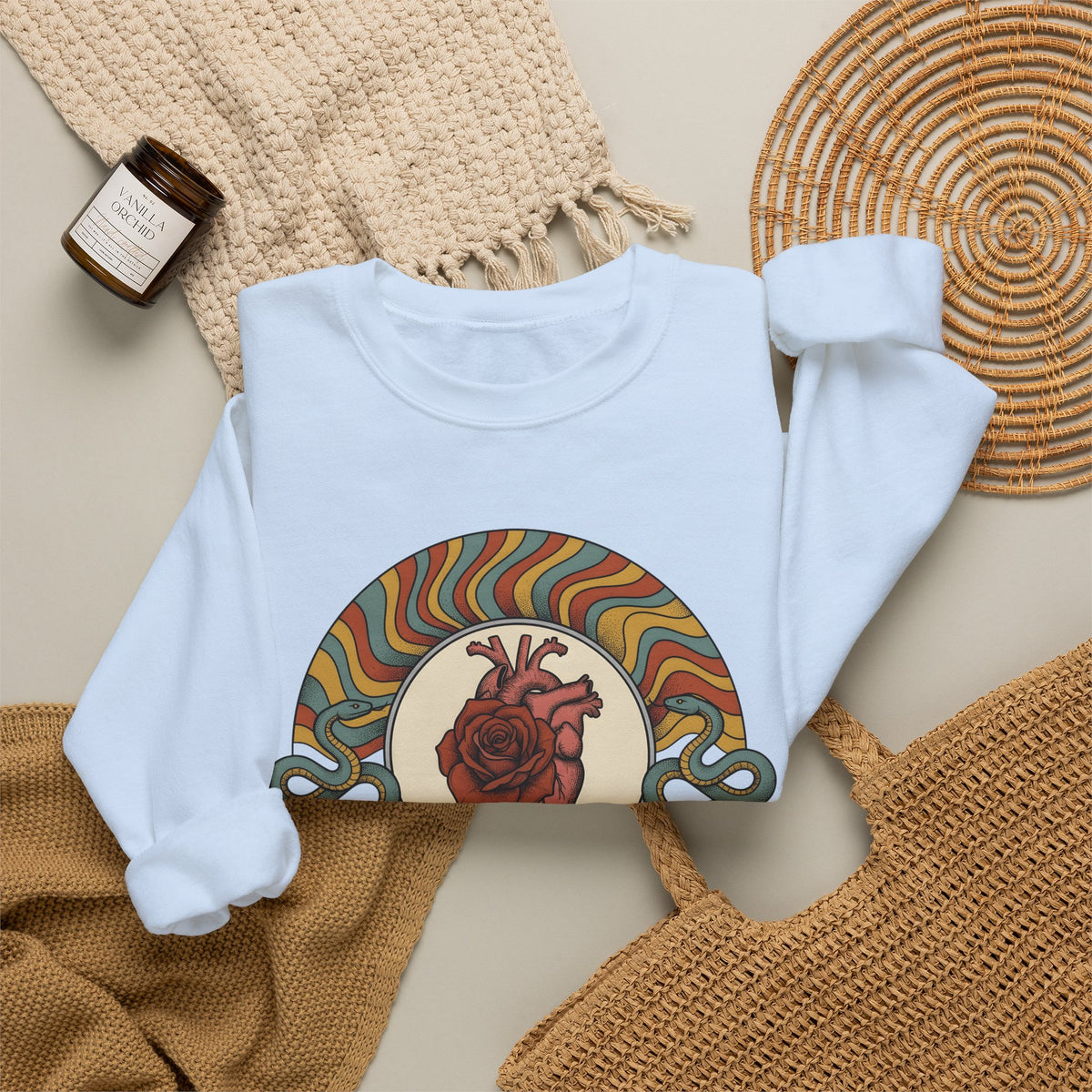 Anatomical Heart Rose Sweatshirt Boho Chic Spiritual Gift Women Psychedelic Sweatshirt Heart Rose Sweatshirt Boho Fan Trippy Sweatshirt Mystical Graphic Retro