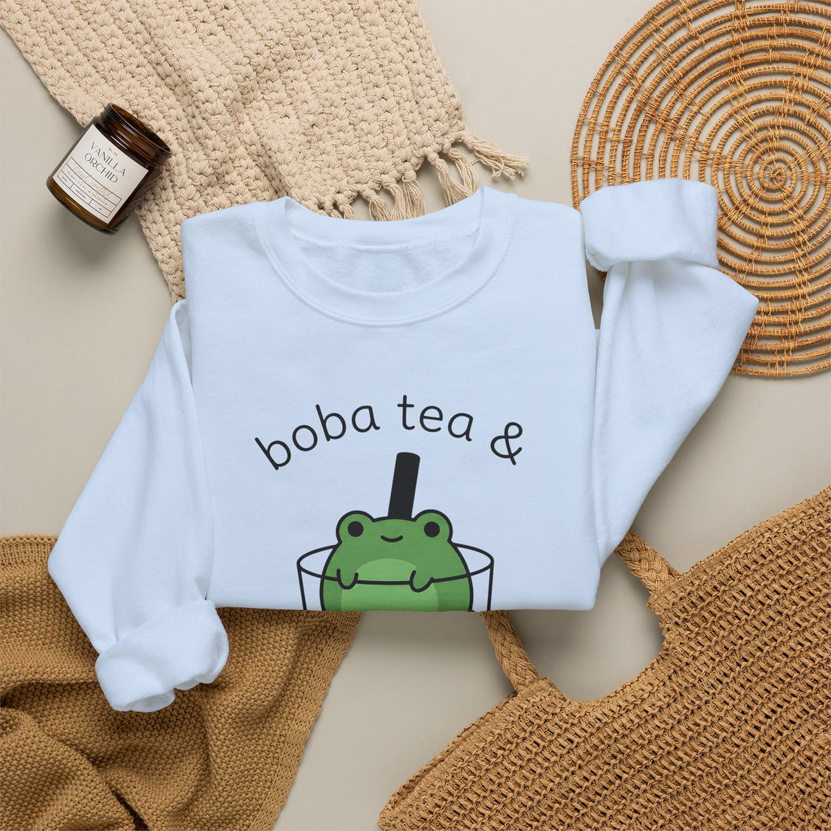 Frog Boba Drink Sweatshirt Drinks Creatures Gift Women Sweet Sweatshirt Boba Sweatshirt Beverage Fan Toad Graphic Sleek Bubble Tea Sweatshirt