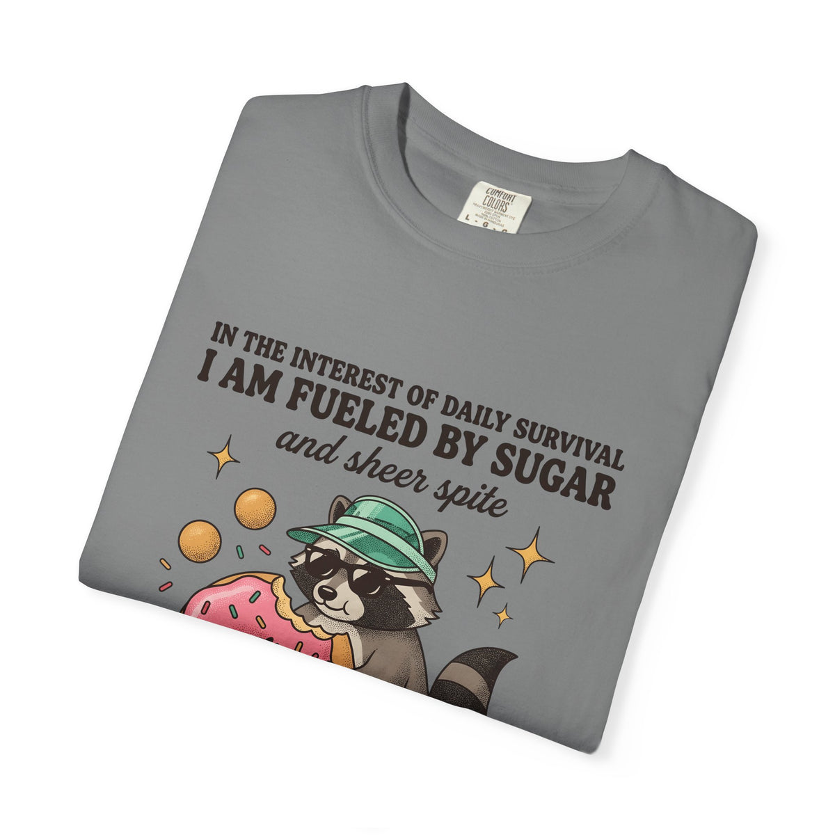 Raccoon Pastry T-Shirt Desserts Wildlife Gift Women Comic T-Shirt Pastry Chef T-Shirt Sweets Fan Cartoon T-Shirt Animal Graphic Vintage Candy Dots