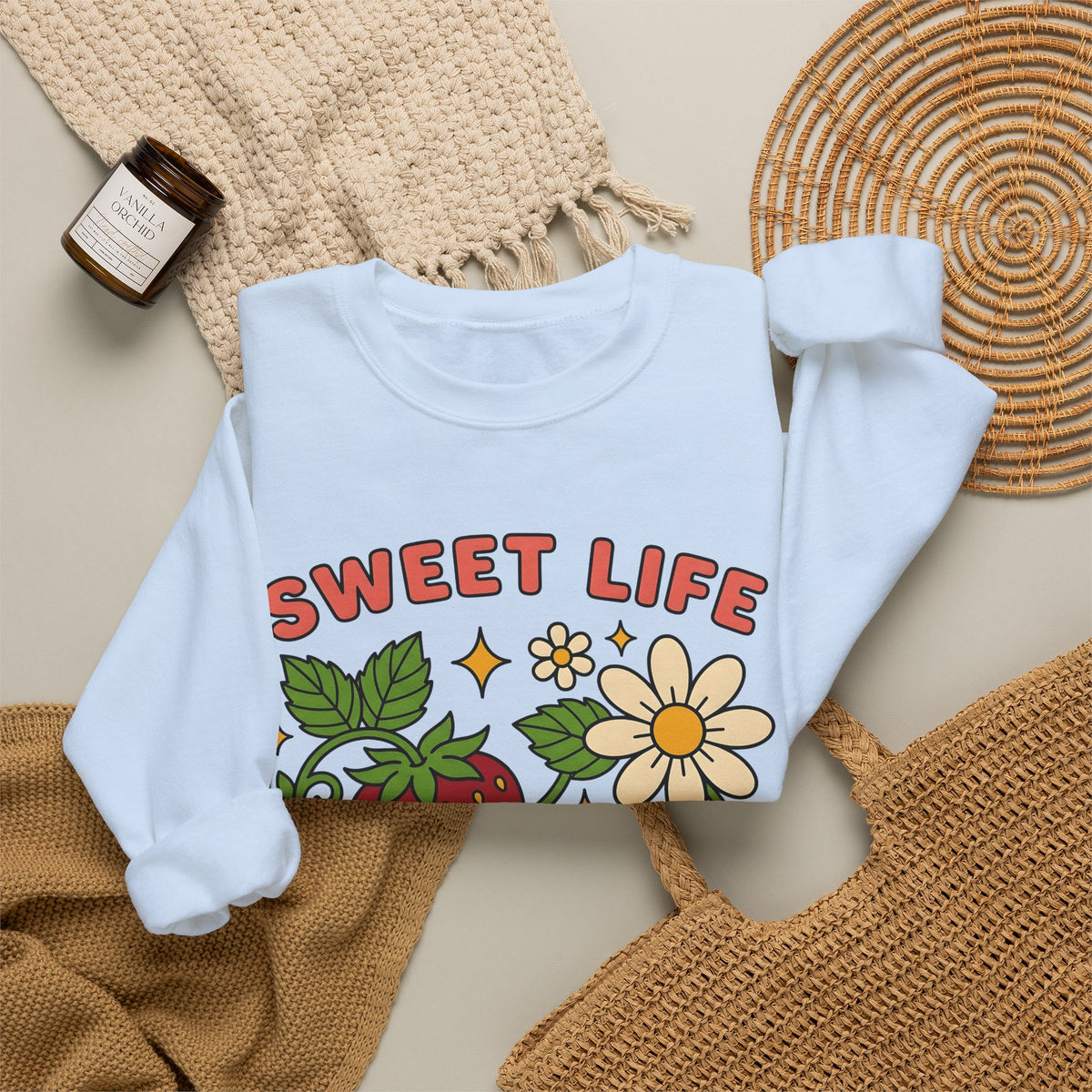 Strawberry Flower Boho Chic Produce Gift Strawberry Hippie Fan Illustrated Fruit Vintage Sweatshirt