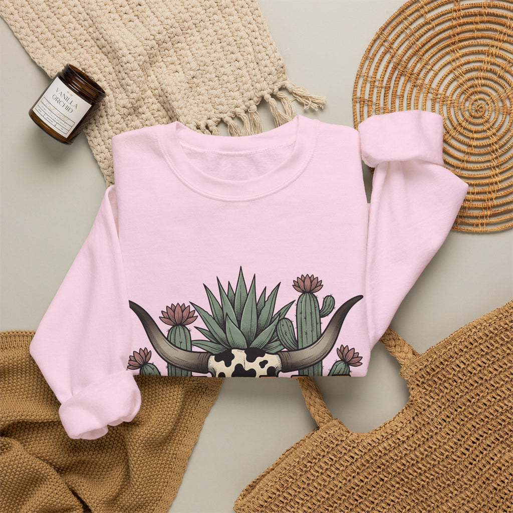 Longhorn Skull Cactus Sweatshirt Moms Plains Gift Women Native Sweatshirt Cactus Sweatshirt Mother Fan Tribal Sweatshirt Prairie Graphic Line Art Desert Plant