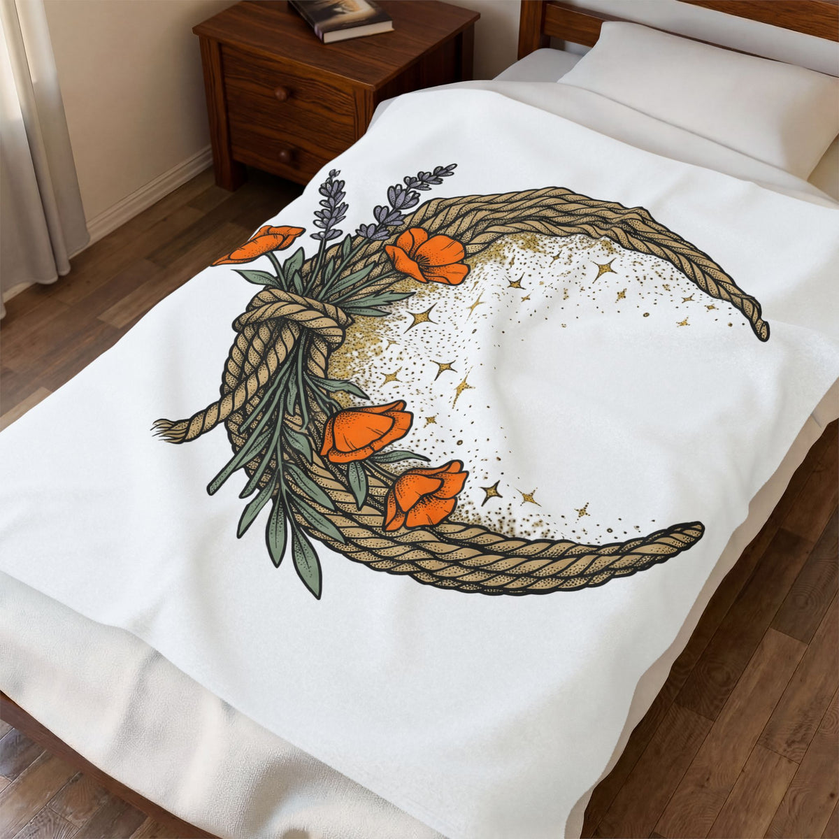 Rope Moon Blanket Cowgirl Western Gift Women Boho Blanket Lunar Blanket Rodeo Fan Hippie Blanket Country Graphic Vintage Wildflowers Blanket