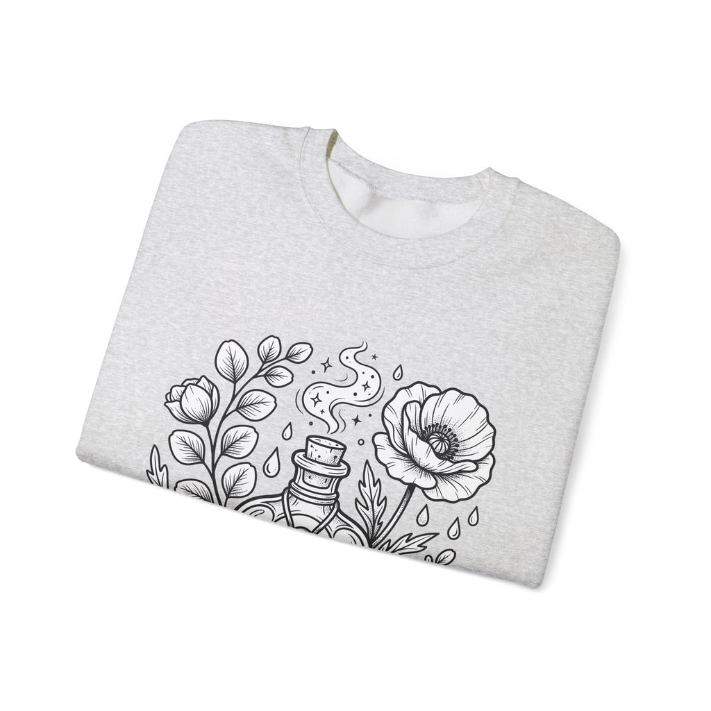 Magic Bottle Sweatshirt Halloween Spells Gift Women Sketch Sweatshirt Genie Bottle Sweatshirt Horror Fan Mystic Drawing Graphic Retro Flower Sweatshirt