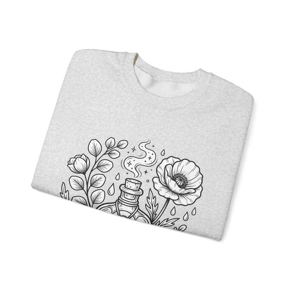 Magic Bottle Sweatshirt Halloween Spells Gift Women Sketch Sweatshirt Genie Bottle Sweatshirt Horror Fan Mystic Drawing Graphic Retro Flower Sweatshirt