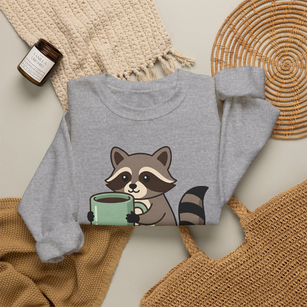 Raccoon Coffee Sweatshirt Nurses Coffee Gift Women Cute Sweatshirt Coffee Sweatshirt Nurse Enthusiast Adorable Sweatshirt Caffeinated Graphic Coffee