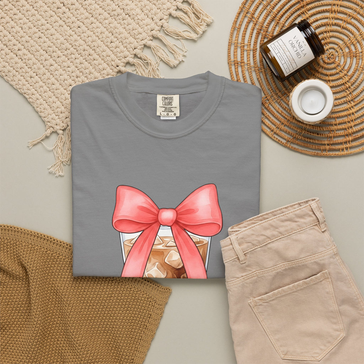 Iced Coffee T-Shirt Coffee Mom Gift Women Watercolor T-Shirt Cold Brew T-Shirt Coffee Fan Watercolour T-Shirt Mother Graphic Hand Drawn Pink Bow