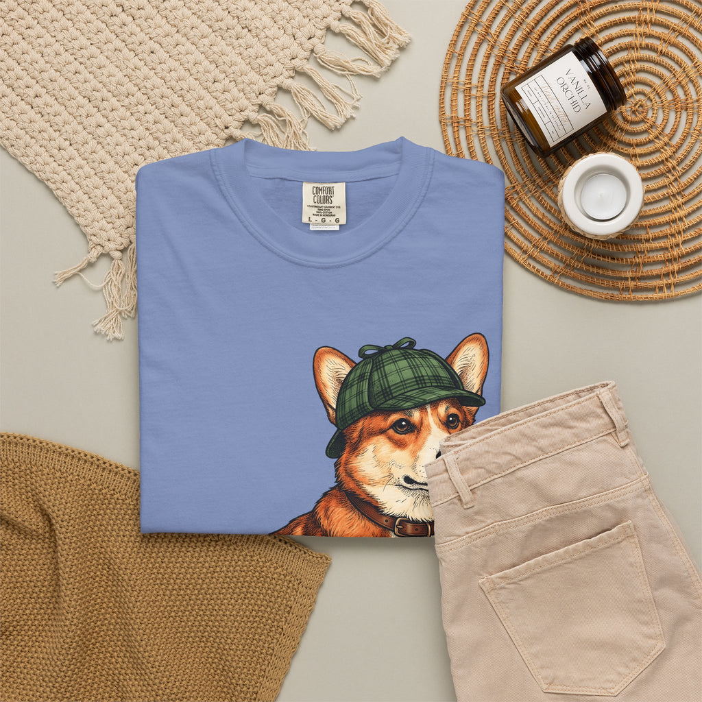 Corgi Puppy Dog Animals Gift Sketch Puppy Dog Fan Canine Doggy Retro Detective Cap T-Shirt