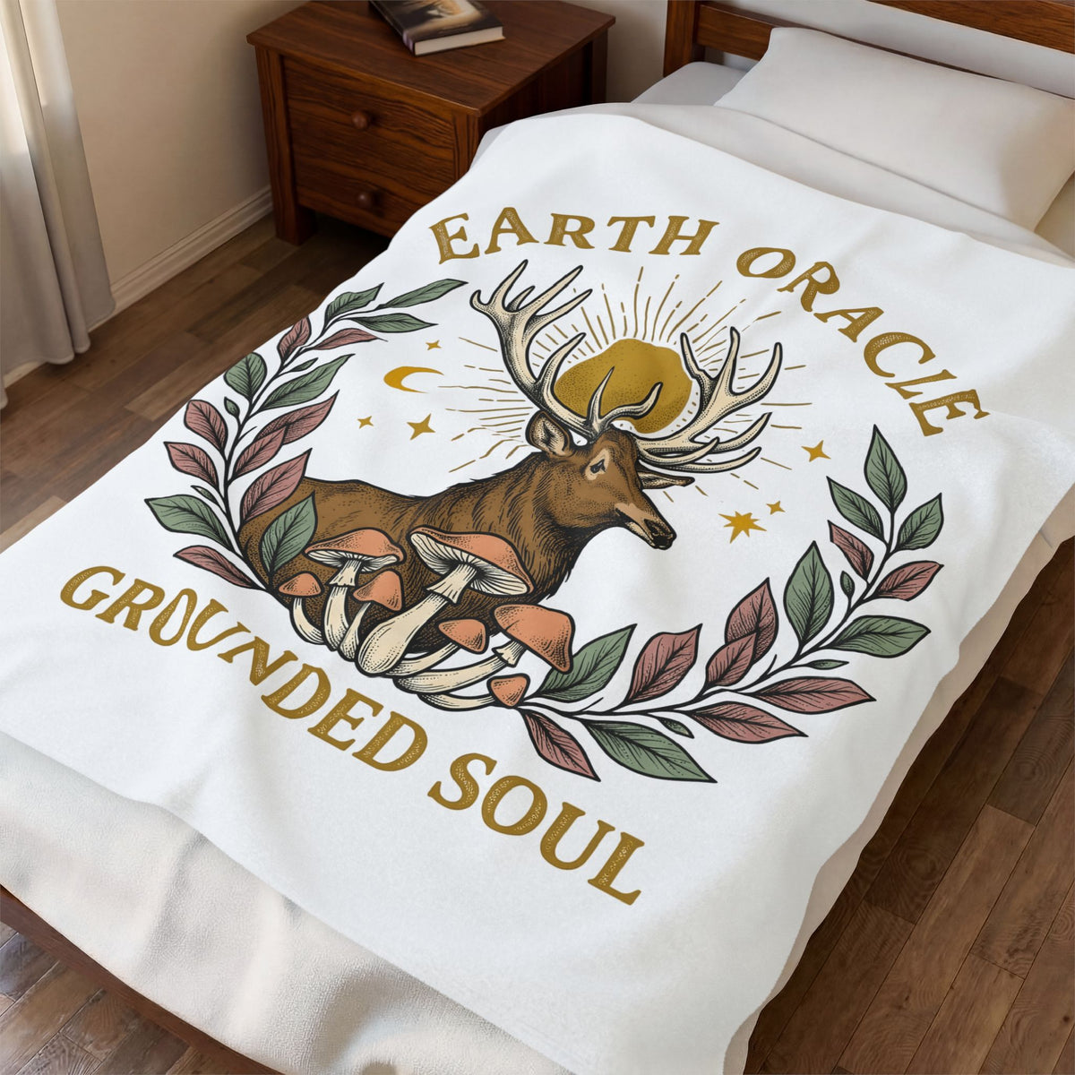 Stag Sunrise Blanket Boho Chic Outdoors Gift Women Tribal Blanket Deer Blanket Bohemian Fan Primitive Blanket Wilderness Graphic Retro Toadstools