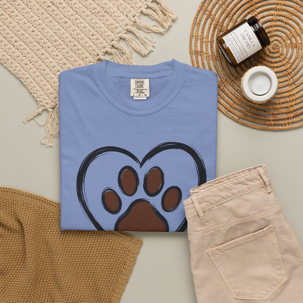 Dog Paw Heart T-Shirt Dog Mom Animal Gift Women Hand Drawn T-Shirt Paw Print T-Shirt Dog Mom Fan Illustrated T-Shirt Creature Graphic Minimalist