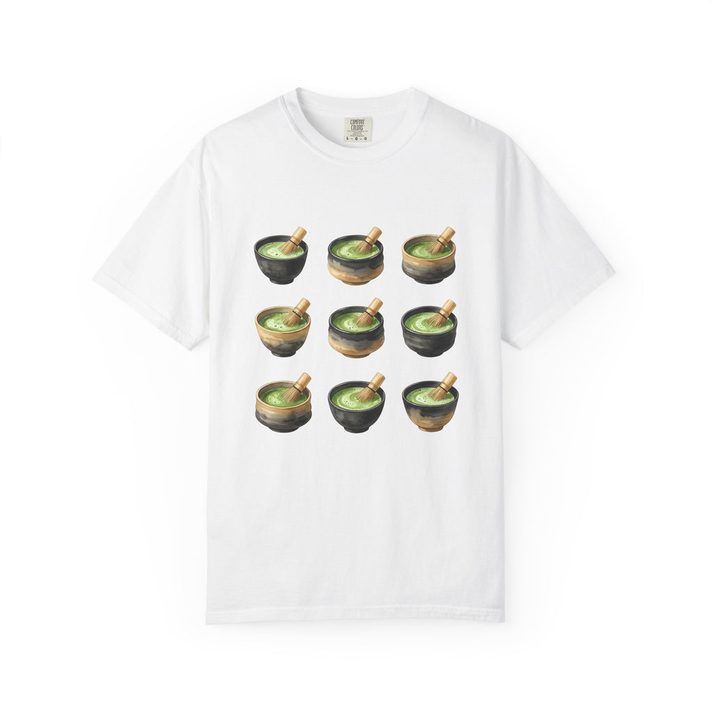 Green Tea Bowls T-Shirt Drinks Infusion Gift Women Gouache T-Shirt Tea Bowls T-Shirt Beverage Fan Watercolor T-Shirt Steeped Graphic Simple Wooden