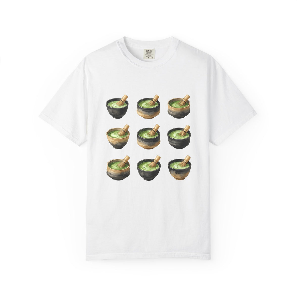 Green Tea Bowls T-Shirt Drinks Infusion Gift Women Gouache T-Shirt Tea Bowls T-Shirt Beverage Fan Watercolor T-Shirt Steeped Graphic Simple Wooden