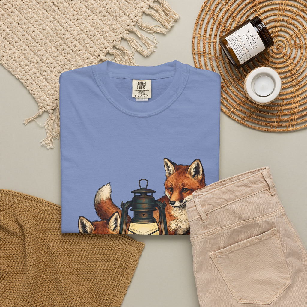 Fox Light T-Shirt Halloween Nature Gift Women Hand Drawn T-Shirt Lamp T-Shirt Spooky Fan Illustrated T-Shirt Wilderness Graphic Doodle Maple Leaves